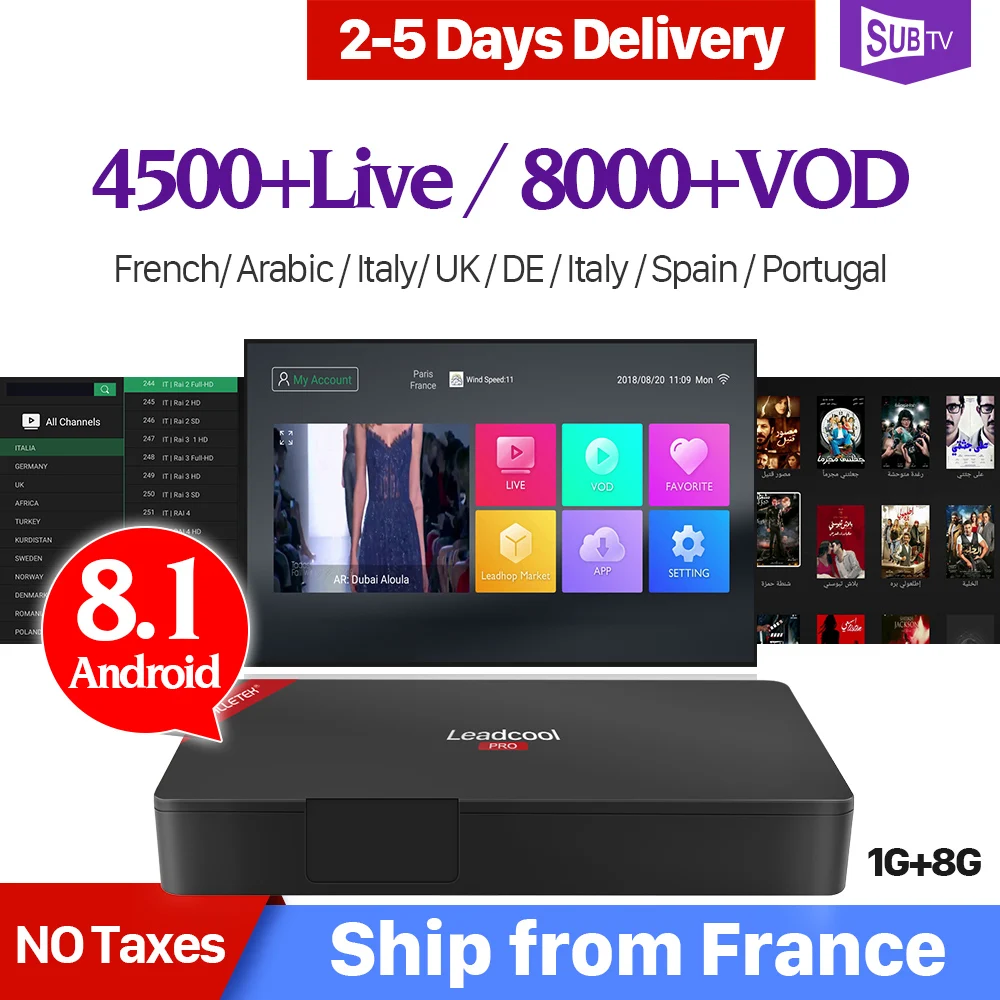 Leadcool Pro SUBTV IPTV 1 Year Subscription IPTV France Arabic Belgium Turkey Portugal Italia IPTV France Android 8.1 IP TV Box 