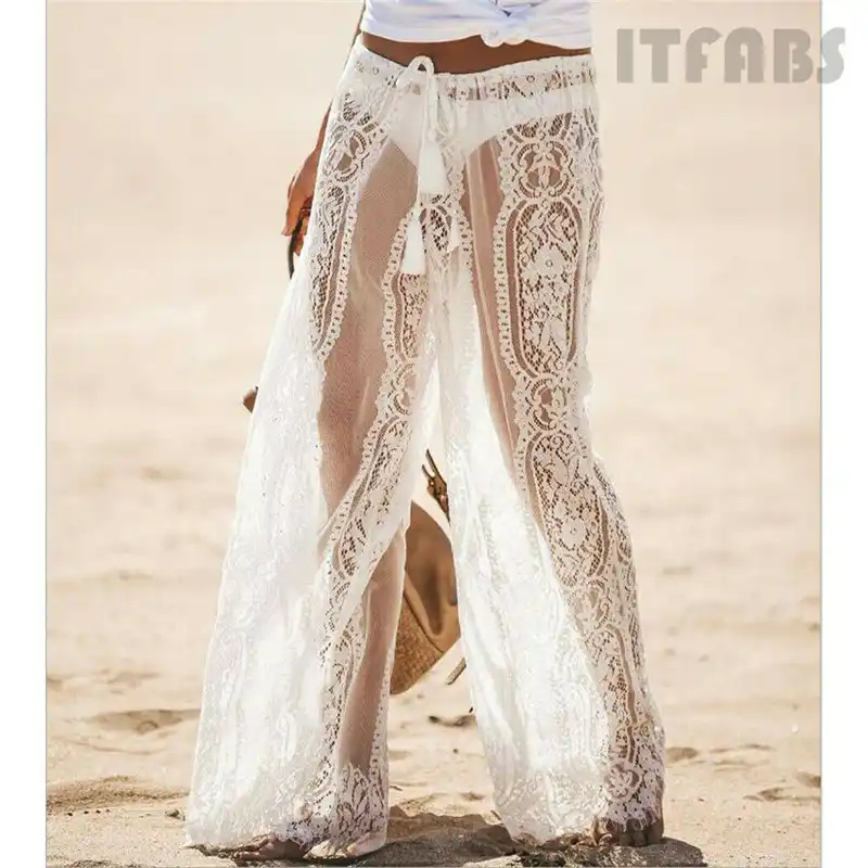 white lace flared trousers