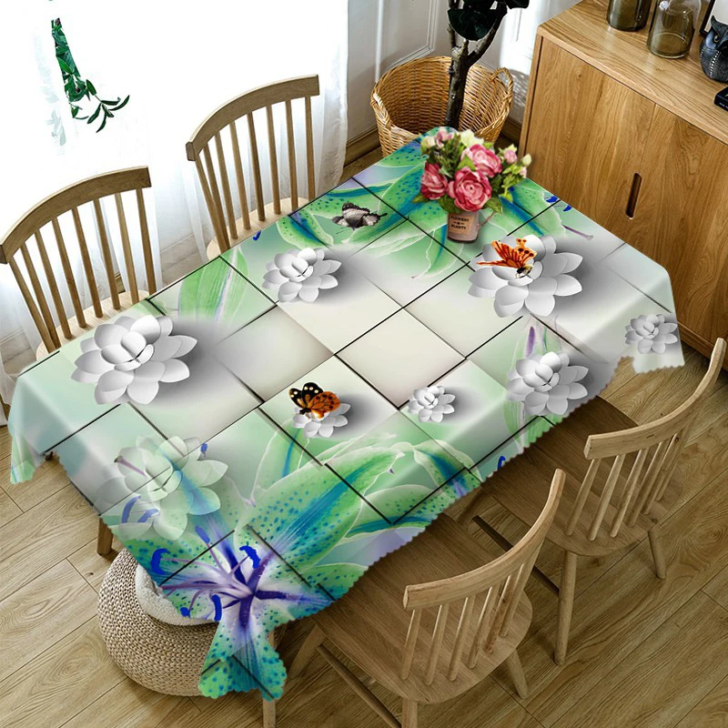 

Customize 3D Tablecloth Colored Paper Flower Pattern Dustproof Thicken Cotton Wedding Party Rectangular Table Cloth Home Textile