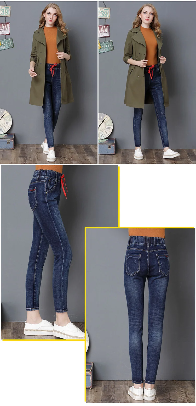 Узкие джинсовые штаны Высокая Талия Джинсы для женщин эластичный пояс джинсовой длинные Мотобрюки Демисезонный Винтаж Джинсы для женщин