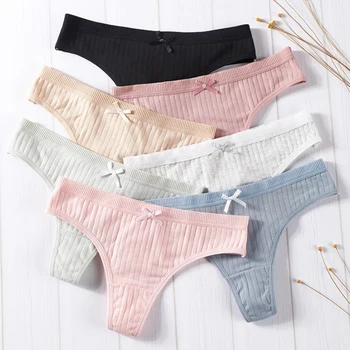 

Hot Sale Female Women's Panties Cotton Sexy Low Waist Thread High Quality Thong Solid Comfortable Popular 1PC Underwear