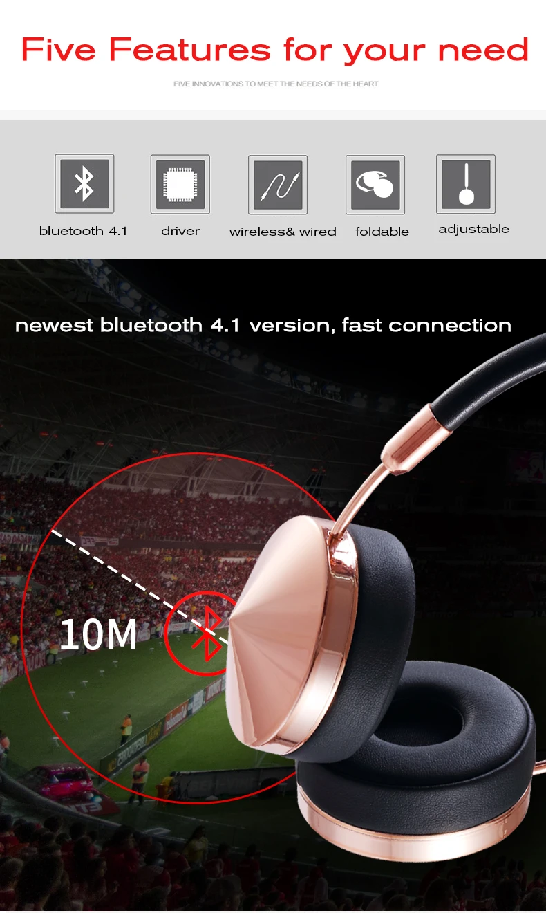 Fashion Rose Gold Wireless Bluetooth Headset Headphone with Microphone Stylish On Ear Share Headphone for Women Girl Liboer BT88 08