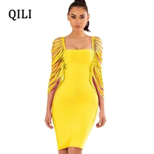 QILI White Black Yellow Pink Dress Hollow Out Cut Out Flare Sleeve Bodycon Dresses Square Collar Solid Summer Dress For Women retro cut out plaid fit and flare dress