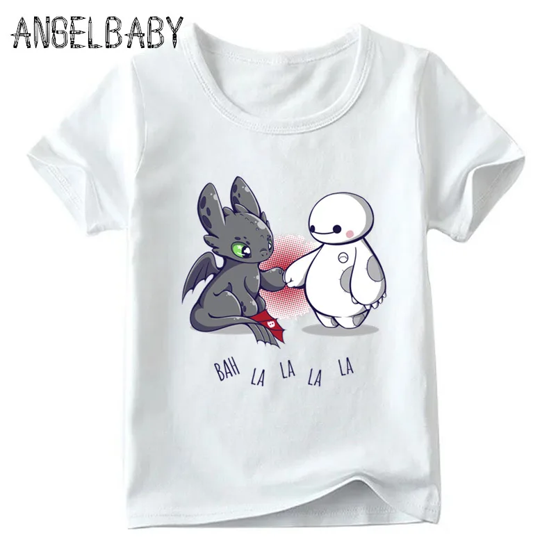 Забавная футболка с принтом «Беззубик и Ночная фурия» для мальчиков и девочек, детские летние топы с короткими рукавами, милая детская футболка с рисунком, ooo5272 - Цвет: White T