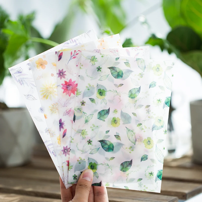 

8pcs/lot Four Seasons Flower Floral Envelope Parchment Paper Semitransparent Photo Postcard Bookmark Letter Notes Storage Gift