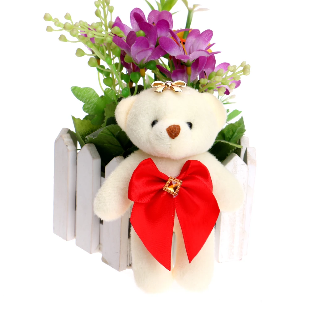 12 шт подарок на рождество/конфеты лук медведь плюшевые игрушки атлас мультфильм букет плюшевый медведь кукла свадьба детская игрушка телефон ключ кулон