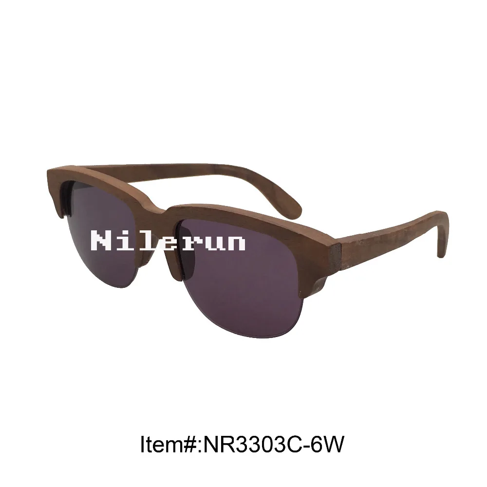

walnut wood half frame sunglasses