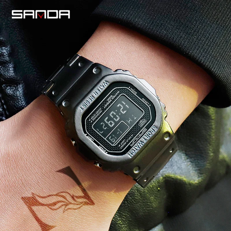 Спортивные мужские часы водонепроницаемые повседневные часы из нержавеющей стали цифровые наручные часы военные часы мужские часы Erkek Kol Saati