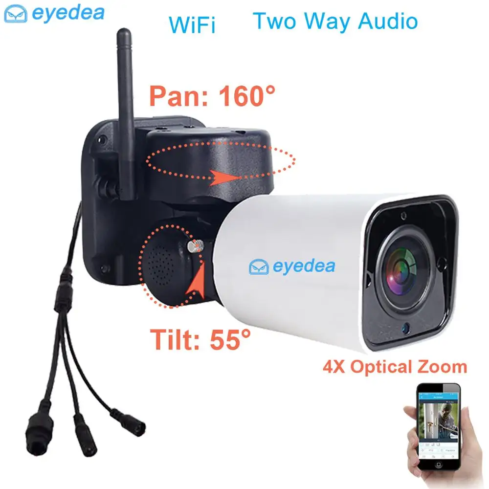 

4X Optical Zoom 1080P 2.0MP Wifi PTZ Audio SD Card Record Wireless Bullet IP Network CCTV Security Camera Phone View AP Hot Spot