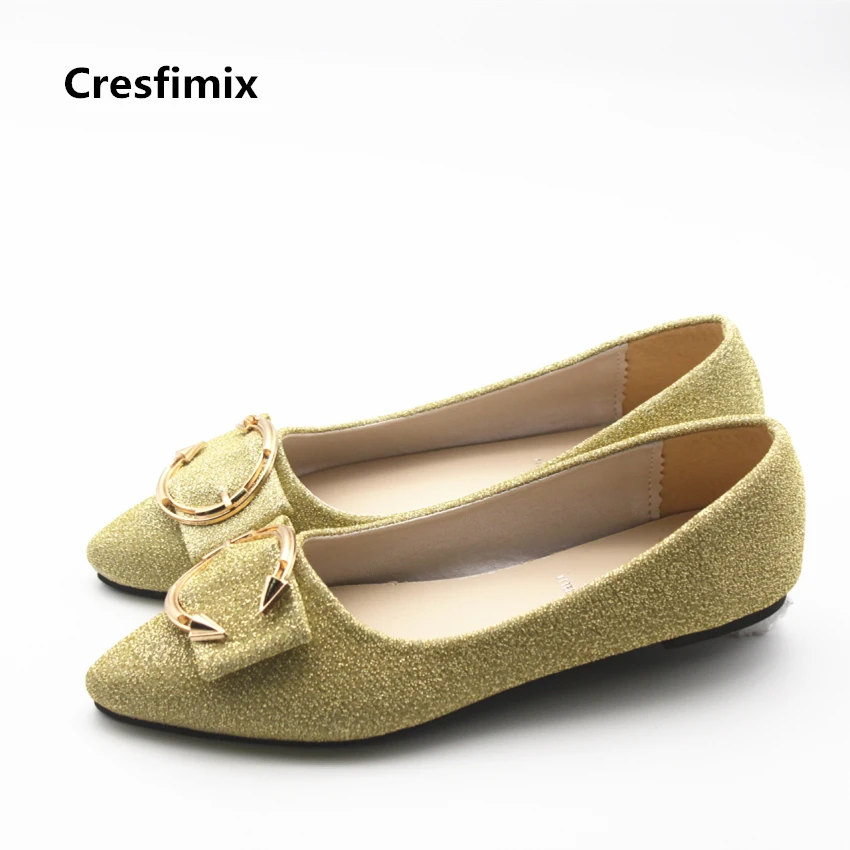 

Cresfimix zapatos de mujer women fashion spring summer silver flat shoes lady sexy party golden flats female cute slip on shoes