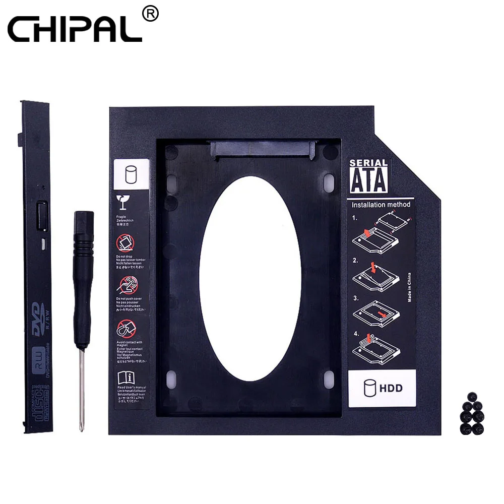 

CHIPAL 10pcs Universal SATA 3.0 2nd HDD Caddy 9.5mm for 2.5'' SSD Case Hard Disk Drive Enclosure Bay for Notebook Optibay CD-Rom