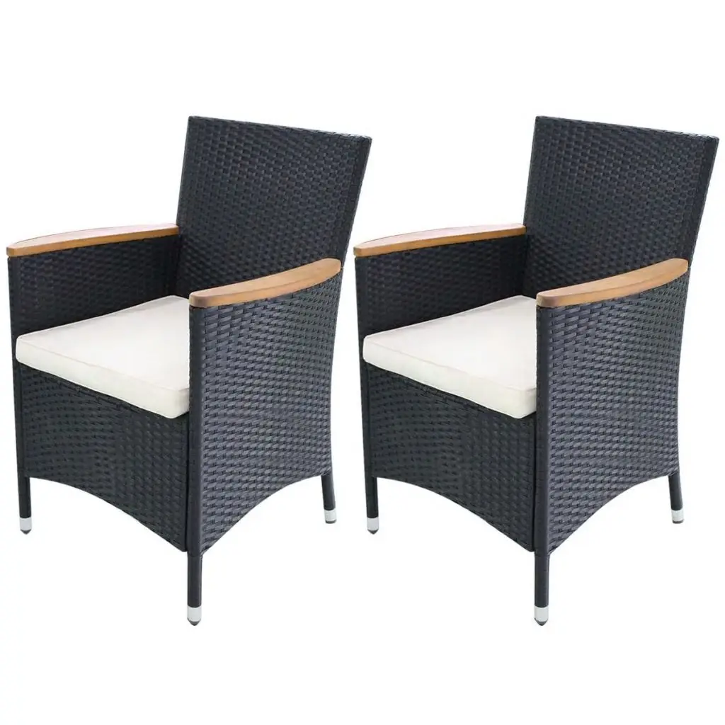 vidaXL Garden Chairs 2 pcs Black Poly Rattan 23.2"x23.6"x34.6"garden chairchair gardengarden
