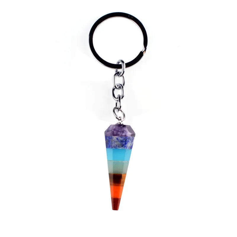 

SEVENSTONE Multicolor Healing Point Natural Stone Keychain 7 Chakra Reiki Rainbow Keyring Yoga Sport Decoration key chain Gift