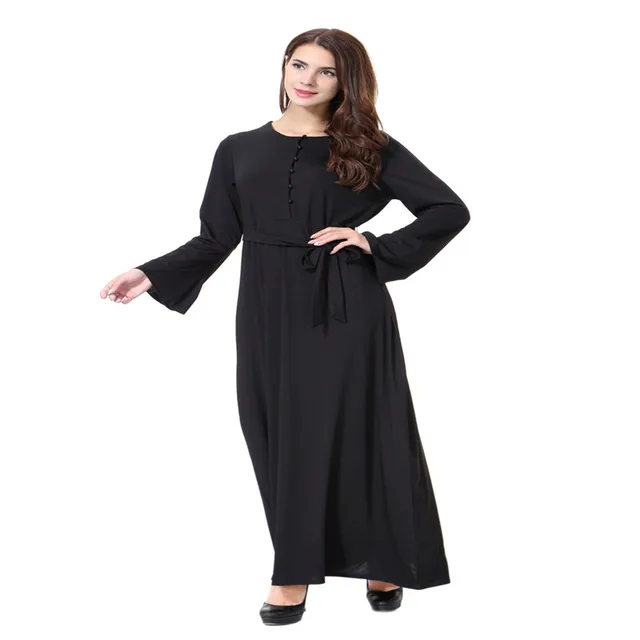 black muslim long sleeve dress women dubai style islamic abaya arab ...