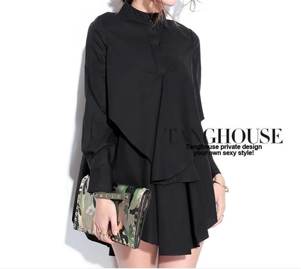 Plus size L-3XL Autumn Chiffon Loose Blouse Women Fake 2 PCS Clothing Long Sleeve Casual Shirt Casual Oversized Top (15)