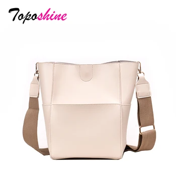 

Toposhine Stitching Hit Color Bucket Bag Female New Fashion Wide Shoulder Strap Shoulder Bag Casual Wild Messenger Bag