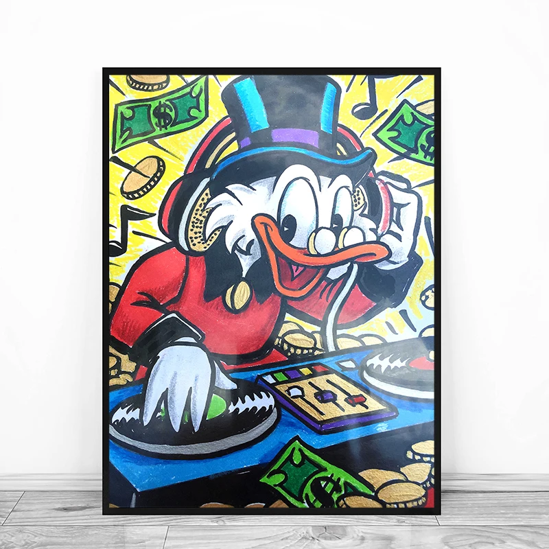 

Scrooge DJ Monopolyingly MiMo Street Art Graffiti Duck Dollar Oil Painting Canvas Wall Picture for Bedroom HD Print Home Decor