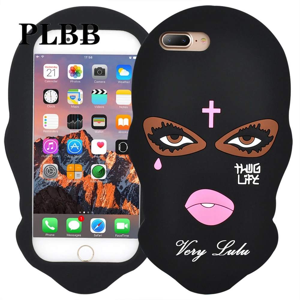 

PLBB Masked Goon Thug Life Phone Coque Case for iPhone 7 Plus 8 Plus Teared Masked Girl Jesus Christian Cross Silicone Cover