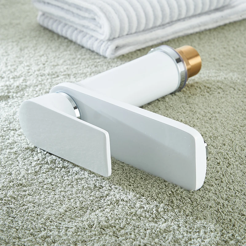 Modern White Bathroom Basin Faucet Chrome Finish Single Handle Deck Mounted Faucet Black Hot And Cold Water Mixer Sink Tap 88311