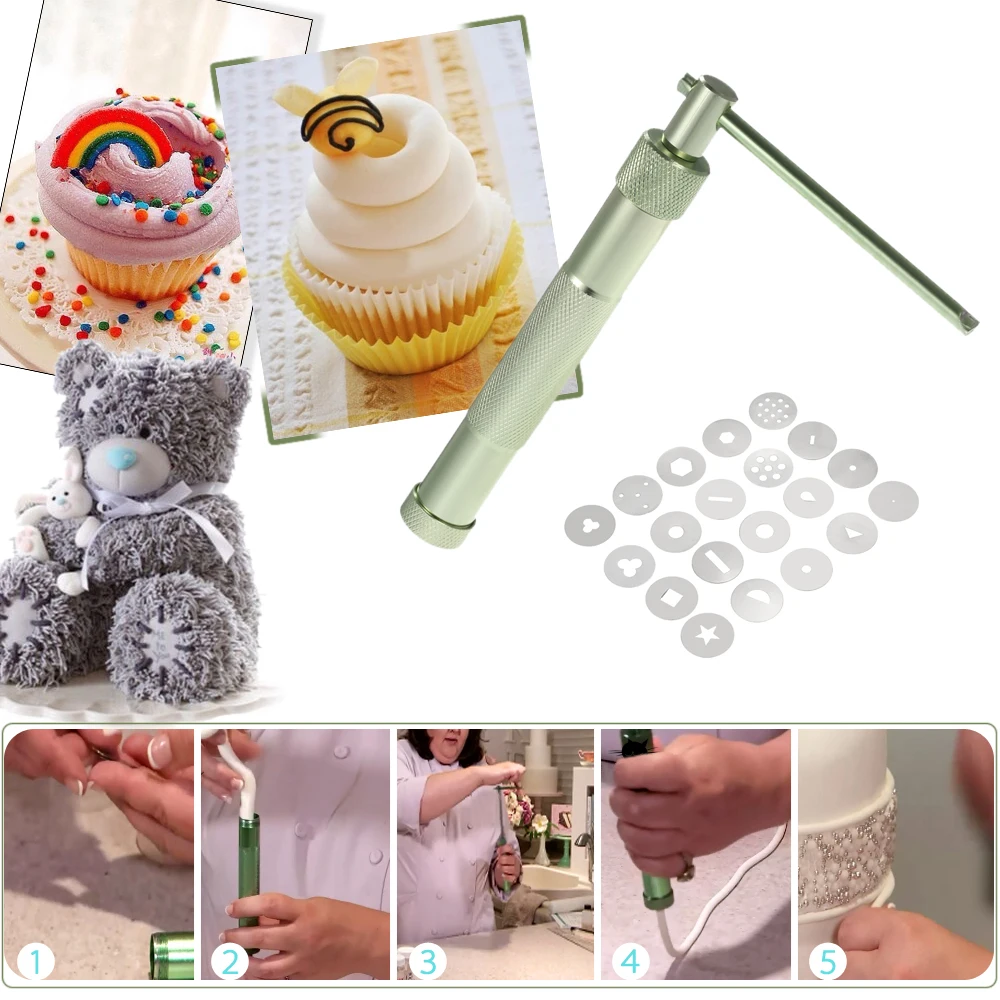 

Stainless Steel Sugar Paste Extruder Craft Gun Tips Craft Fondant Decorating Handy Icing Cake Sculpture Polymer Clay Tools