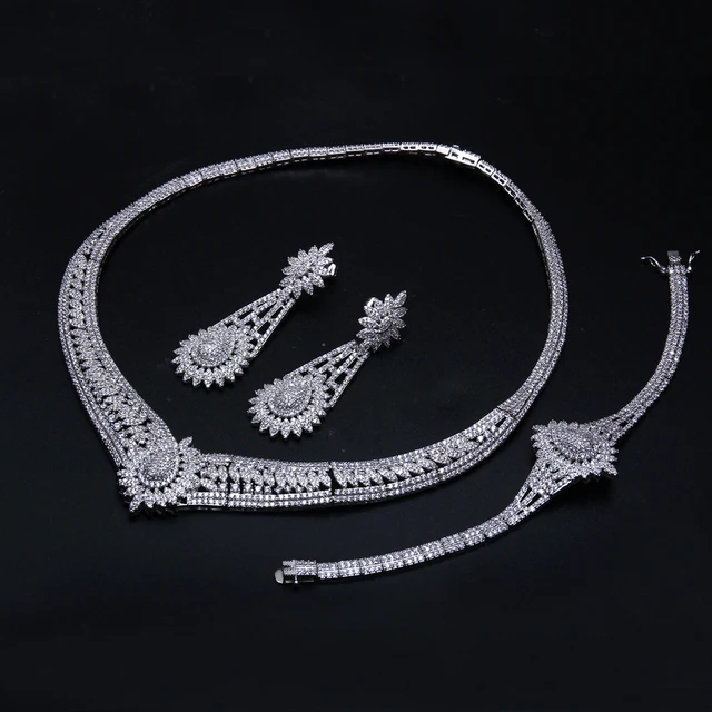 Luxurious Bridal jewelry sets Necklace+Bracelet+earrings+free sizes