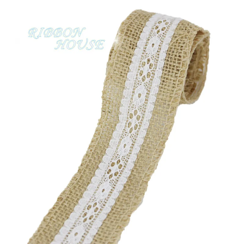 2meters/roll) 5cm Natural Jute Burlap Ribbon Rustic Vintage Wedding Decor Hessian Lace Jute Roll DIY - Color: 8