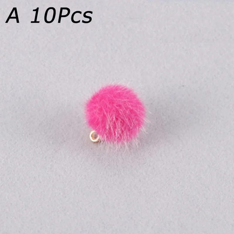 10pcs Fashion Colorful Mink Hair Fur Fan Shape Tassel Charm Round Plush Pompom Ball Beads Pendant for DIY Earring Jewelry Making - Color: A