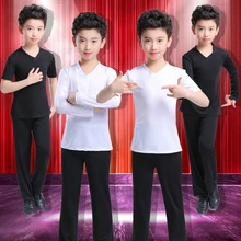 Топ для латинских танцев, бальных танцев, штаны для мальчиков, танго, ча-сальса, тренировочная одежда для детей, Самба Румба, тренировочная одежда DC1148