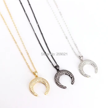 

10Pcs Mix Color Micro Pave CZ Cubic Zirconia Crescent / Double Horn Pendant Necklace Metal Chain Necklace