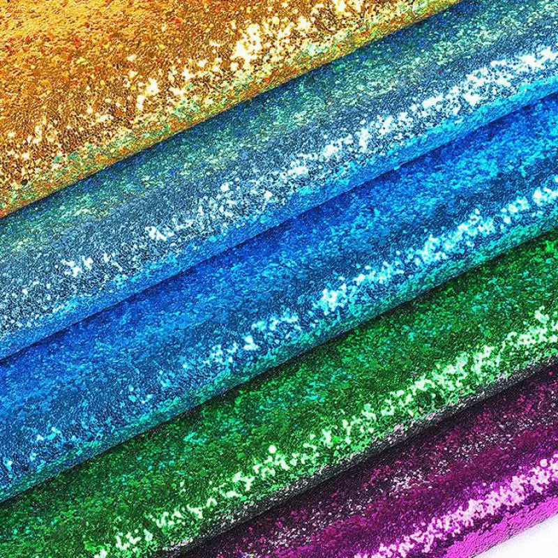 100x135cm Sequins Chunky Glitter Vinyl Fabric For Wedding Decoration