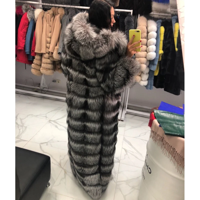 Veste Immobilier Renard As Pour Chaud Femmes 225 Ensemble Capuchon D'hiver De Épaisse Fc Picture Naturel Fourrure Longues Manteau Avec Argent Cm Peau Femme 130 BqzITT