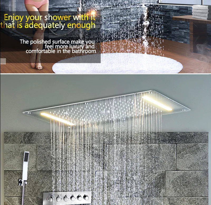 Luxury Shower Set Accessories Ceiling Multifunction Led Strip Shower Head Set with Rainfall Waterfall Spray Mist Water Column (17)