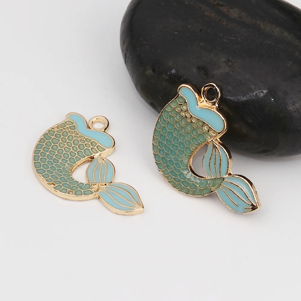 DoreenBeads шармы из цинкового сплава Русалка хвост KC Золотой Фуксия Зеленый Синий