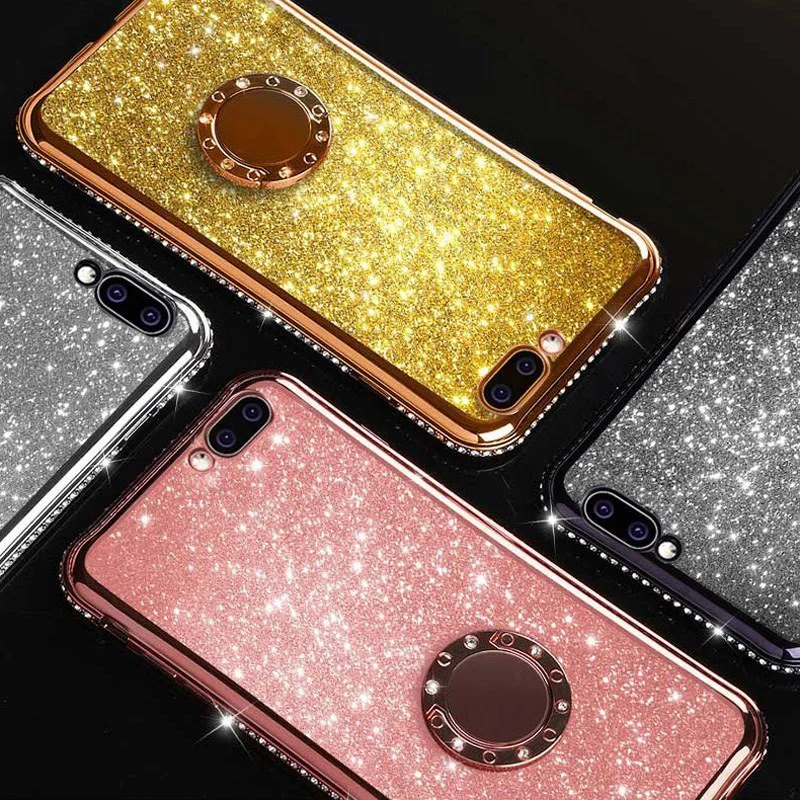 case for iphone 8 Glitter Bling Diamond Plating Soft TPU Cover For iPhone 11 12 XS Max XR X 6S 6 7 8 Plus 360 Rotating Finger Ring Kickstand Case case for iphone 7