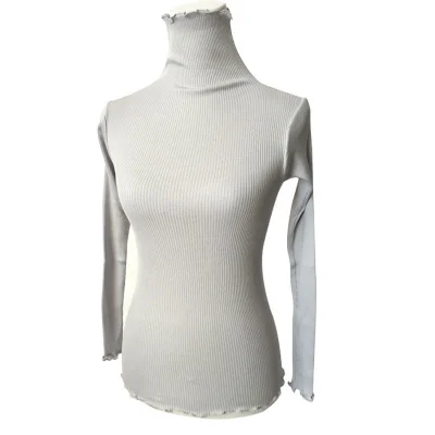 70% шелк трикотажная Базовая рубашка Шелковый бесшовный свитер с длинными рукавами и высоким воротником эластичная нить - Цвет: Серебристый