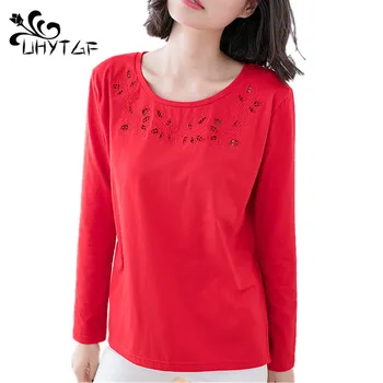 

UHYTGF Korean version Women T-shirt tops 2019 Female Plus size T-shirt embroidered long sleeve t-shirt spring woman T-shirt X52