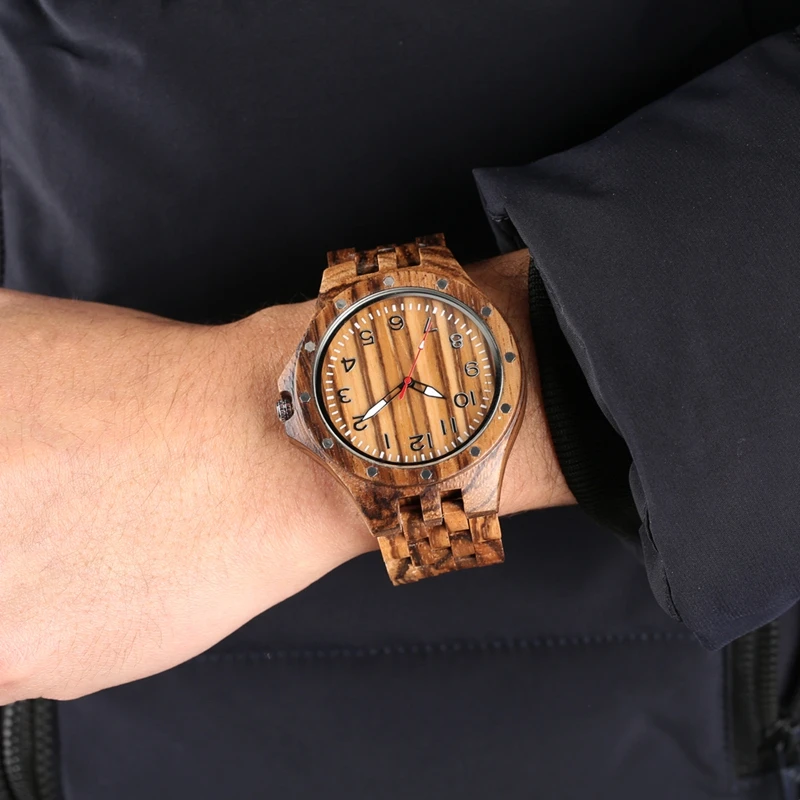 Vintage Wooden Watch Men rivet Case Zebra Wood Watches for Man Hour Clock Full Wooden Bracelet Quartz Wristwatches Gifts Items 2019 2020 2023 (10)
