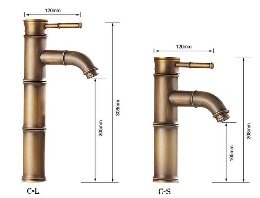 Европейский античный кран для ванной комнаты, латунный кран для раковины, высокий бамбуковый кран для горячей и холодной воды с двумя трубами, кухонный уличный садовый кран