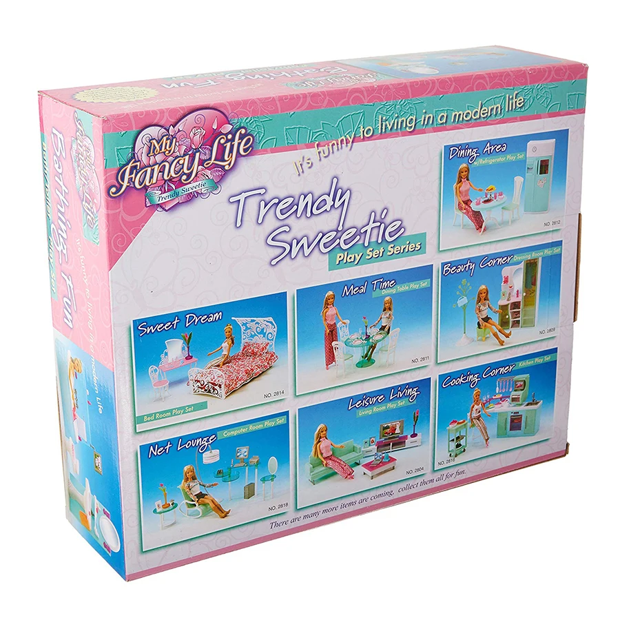 Danish Style Bathroom for Barbie Dollhouse Beautiful Green Furniture Accessories with Tub Dresser Classic Toys for Girl