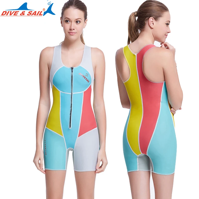 

Dive&Sail 1.5mm neoprene women swimsuit one piece zipper sleeveless wetsuit surfing swimming shirt scuba diving suits swimwear