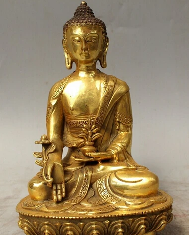 

Fast shipping 8" Tibet Tibetan Buddhism Bronze Seat Lotus Shakyamuni Amitabha Buddha Statue
