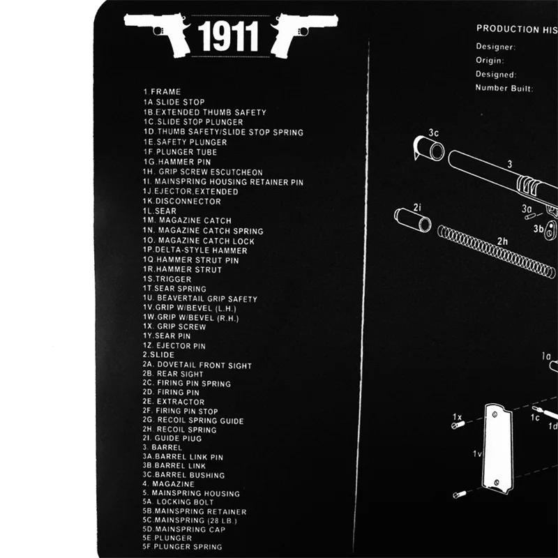 1" x 11" водонепроницаемое боевое оружие, чистящий резиновый коврик для скамьи с 1911 пистолетом, все части, список печати HT37-0068