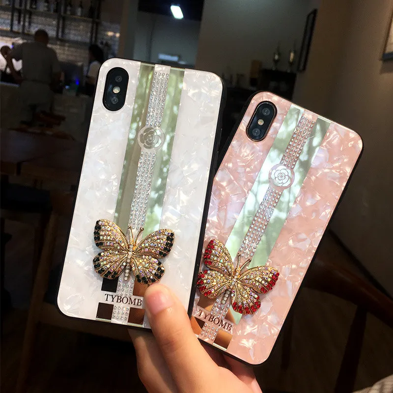 Glitter Butterfly Crystal Cell Phone Case For iPhone XS Max XR X 6 6s 7 8 Plus Back Covers For Women Shockproof Protective Shell
