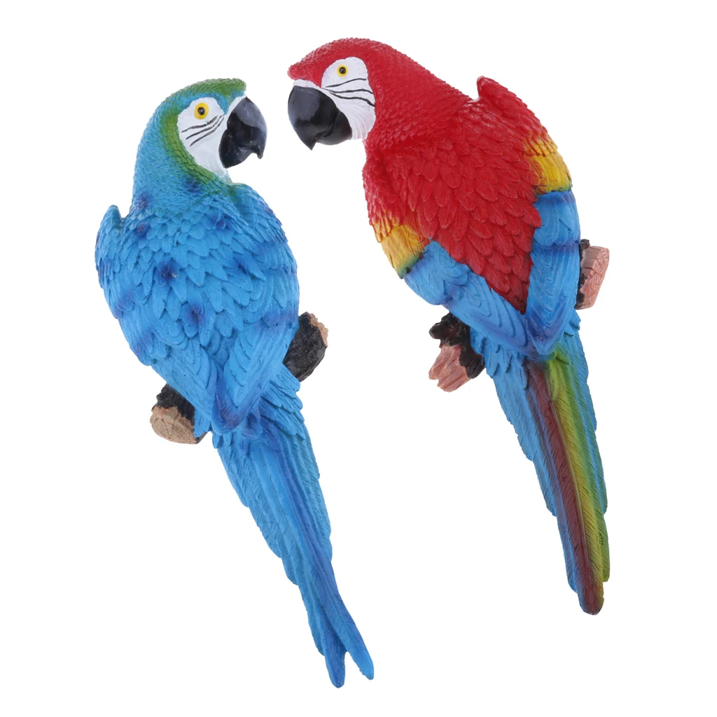 1 Pair Lifelike Bird Ornament Figurine Parrot Toys Sculpture 31cm Red & Blue
