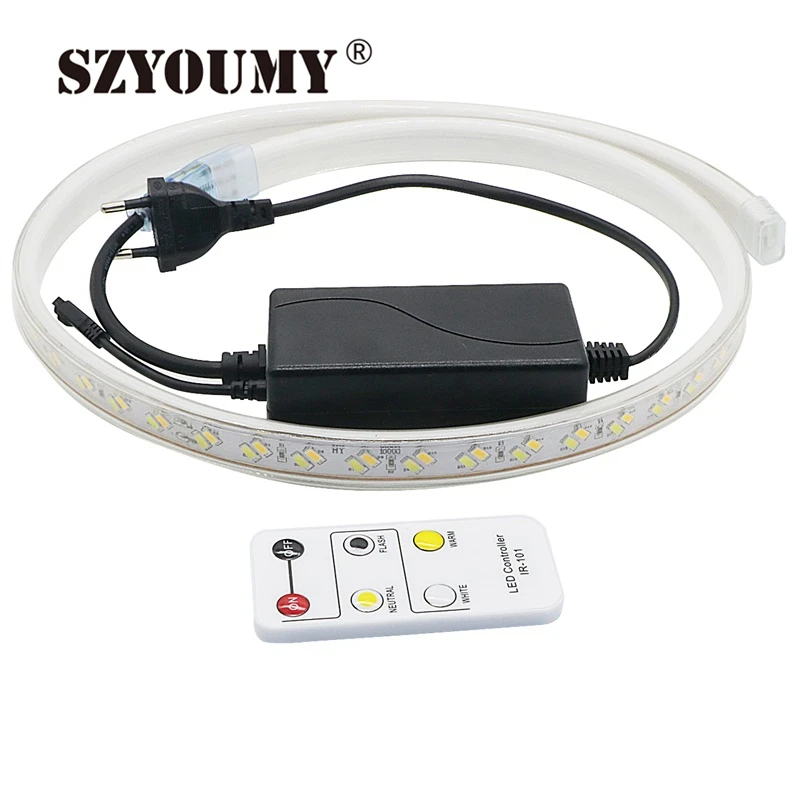 #Best SZYOUMY Flexible 120leds m LED Strip Light Dual White Dimmable 5730 SMD Waterproof IP67 Tape Rope Lamp AC220V+ Remote Controller