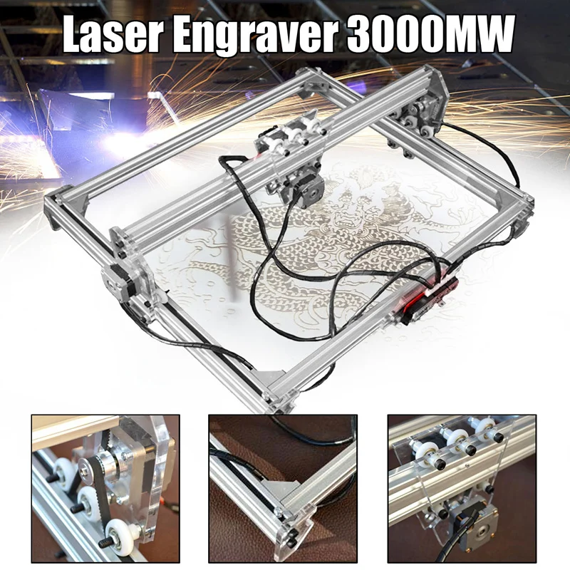 Mini 3000MW Blue Laser Engraving Engraver Machine DC 12V 50x65cm DIY Desktop Wood Cutter Printer Power