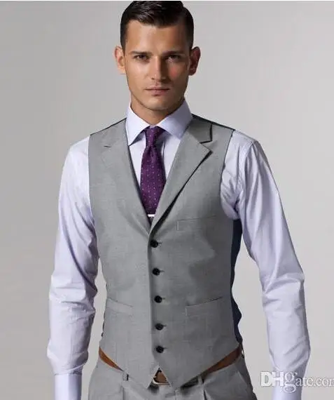 

2019 Notch Lapel Gray Wool Wedding Vests custom made Men Vest tailor slim fit Blazer wedding vests for men Jacket+Pants