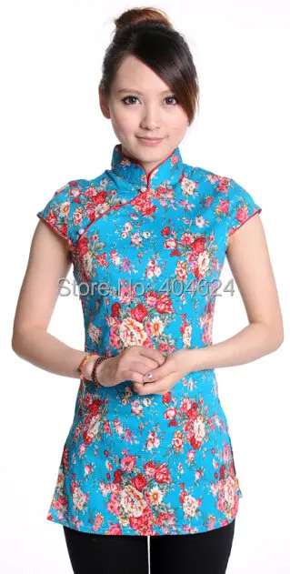 Прямая поставка! стиль, великолепный Традиционный китайский Cheongsam Qipao топ с цветочным принтом, хлопковая футболка, блуза, 3 цвета, S-XL Размер