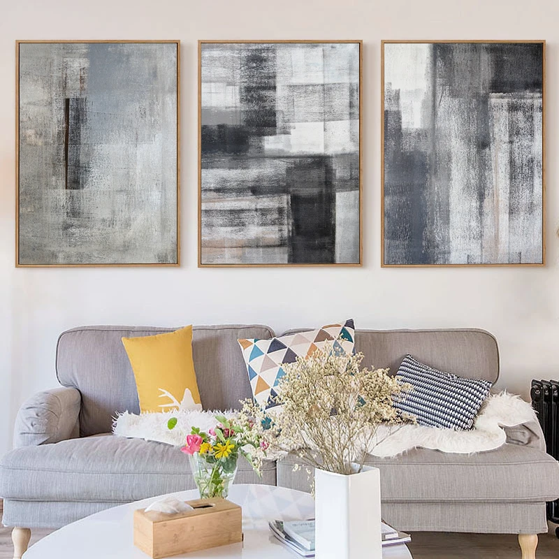 Gray White Abstract Modern Minimalist Decoration Canvas Painting Art Print Poster Picture Wall