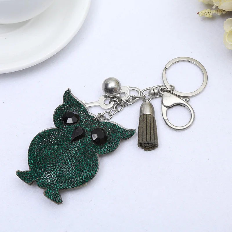 

Cute Owl Keychain Full Rhinestone Crystal Keyring Car Key Chain Women Key Holder Ring Bague mix Colors Wholesale Jewelry Gifts